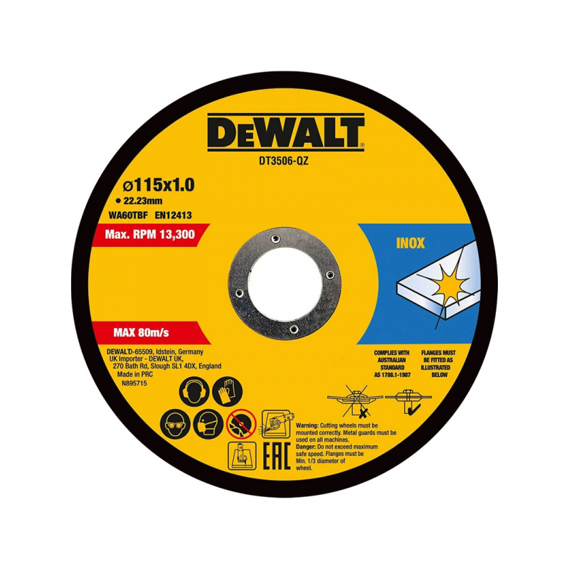 Dewalt DT3506-QZ 115 mm Paslanmaz Çelik Kesme Diski 10’lu